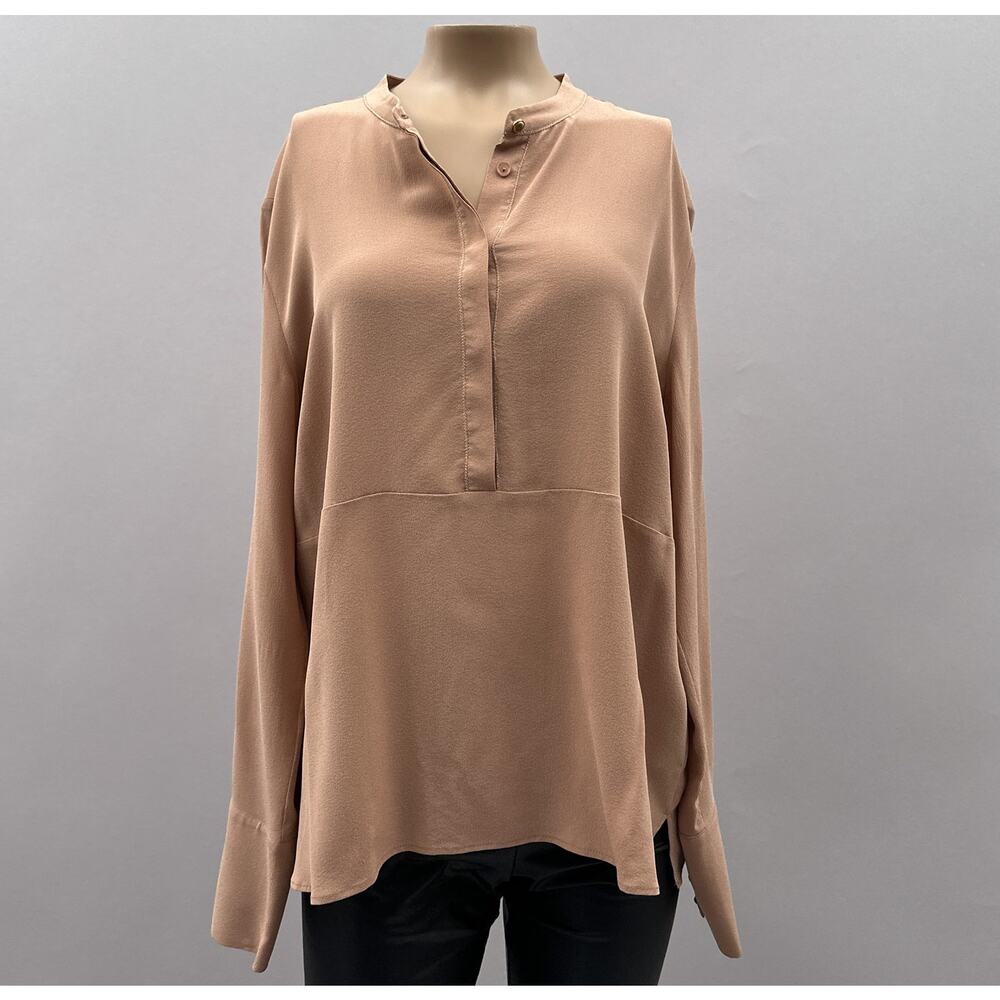 Mos Mosh Top Women M Sharon Silk Blouse Mauve Pink Gold Button Cuff Minimal